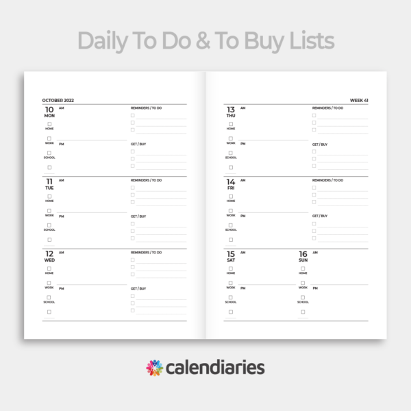 2022 Calendar - Daily Lists