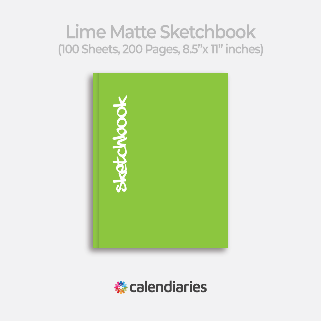 Lime Light Green Sketchbook Matte Cover Unruled Notebook, Composition Notebook, Comp Books, Journal, Lab Notes, Writing Book, 100 Sheets, Double Sided, 200 Pages, 8.5x11 inches