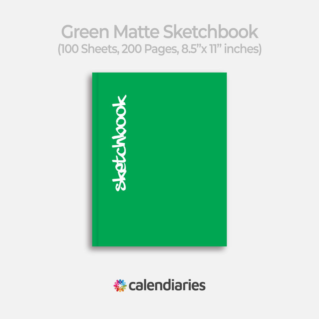 Green Sketchbook Matte, Blank, 100 Sheets, 8.5×11″ Paperback