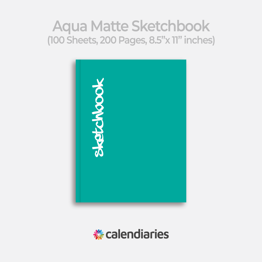 Aqua Teal Sketchbook Matte Cover Unruled Notebook, Composition Notebook, Comp Books, Journal, Lab Notes, Writing Book, 100 Sheets, Double Sided, 200 Pages, 8.5x11 inches