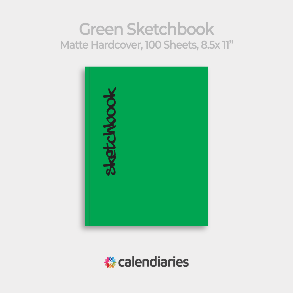 Green Sketchbook Matte Cover Unruled Notebook, Composition Notebook, Comp Books, Journal, Lab Notes, Writing Book, 100 Sheets, Double Sided, 200 Pages, 8.5x11 inches