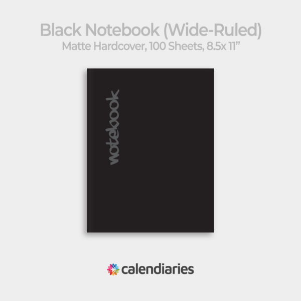 Black Matte Cover Wide Ruled Notebook, Composition Notebook, Comp Books, Journal, Lab Notes, Writing Book, 100 Sheets, Double Sided, 200 Pages, 8.5x11 inches