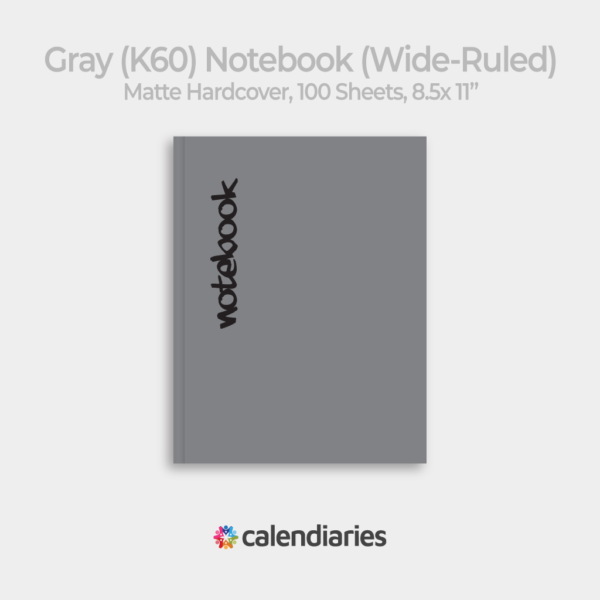 Gray Matte Cover Wide Ruled Notebook, Composition Notebook, Comp Books, Journal, Lab Notes, Writing Book, 100 Sheets, Double Sided, 200 Pages, 8.5x11 inches