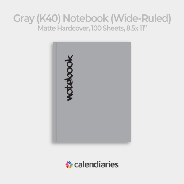 Grey 40% Matte Cover Wide Ruled Notebook, Composition Notebook, Comp Books, Journal, Lab Notes, Writing Book, 100 Sheets, Double Sided, 200 Pages, 8.5x11 inches