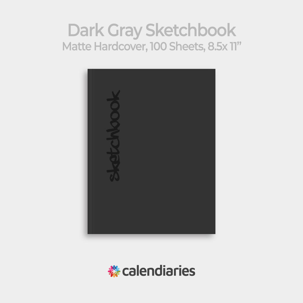 Dark Gray K80 Sketchbook Matte Cover Unruled Notebook, Composition Notebook, Comp Books, Journal, Lab Notes, Writing Book, 100 Sheets, Double Sided, 200 Pages, 8.5x11 inches