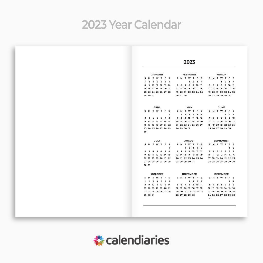 2023 Planner Yearly Calendar Page - Calendiaries